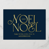 blauw geometrisch Noel script elegant modern Folie Feestdagenkaart (Voorkant)