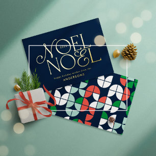 blauw geometrisch Noel script elegant modern Folie Feestdagenkaart