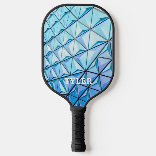 Blauw geometrisch ontwerp, witte benaming pickleball paddle (Voorkant)