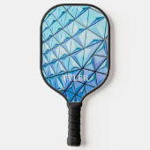 Blauw geometrisch ontwerp, witte benaming pickleball paddle (Achterkant)