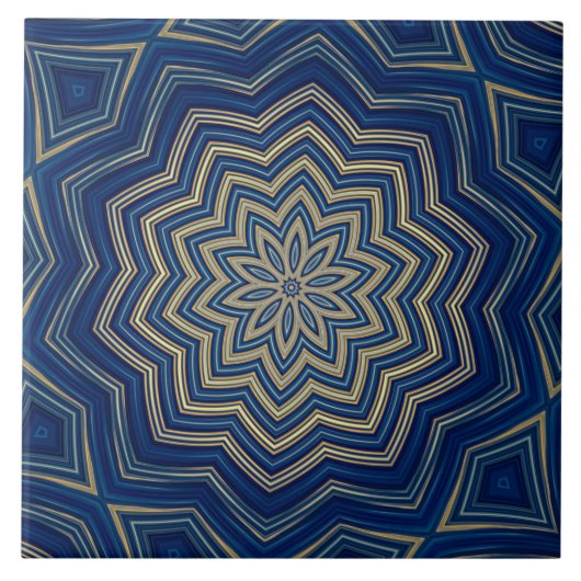 Blauw Geometrisch Patroon Keramische Tegel Tegeltje (Voorkant)