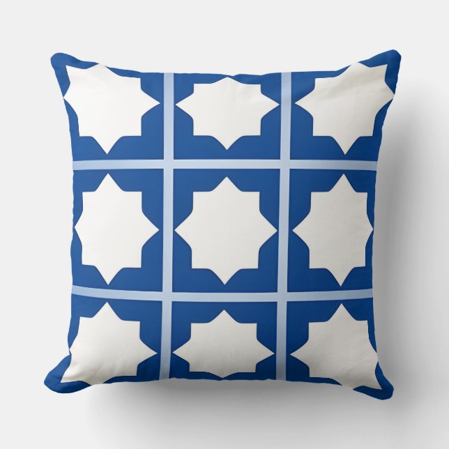 Blauw geometrisch patroon kussen (Voorkant)