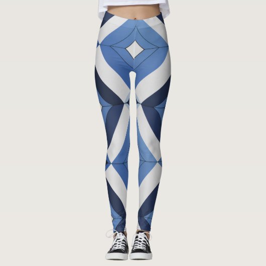 Blauw Geometrisch Patroon Leggings (Voorkant)