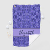Blauw Geometrisch patroon met aangepaste naam dame Golfhanddoek (Insitu)