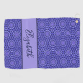 Blauw Geometrisch patroon met aangepaste naam dame Golfhanddoek (Horizontaal)