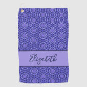 Blauw Geometrisch patroon met aangepaste naam dame Golfhanddoek (Voorkant)