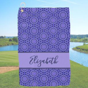 Blauw Geometrisch patroon met aangepaste naam dame Golfhanddoek