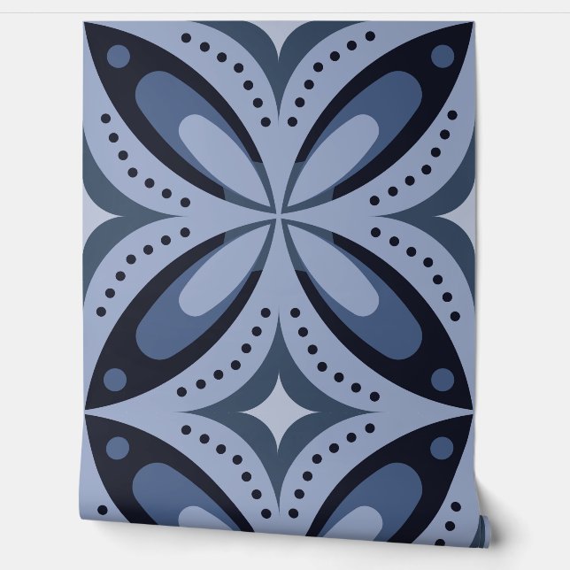 Blauw geometrisch patroon retro stijl behang (Afrollen)