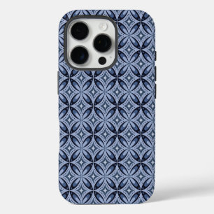 Blauw geometrisch patroon retro stijl iPhone 16 pro hoesje
