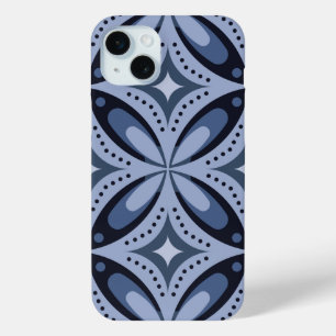 Blauw geometrisch patroon retro stijl iPhone 15 mini hoesje