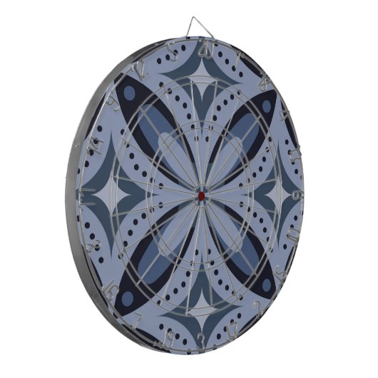 Blauw geometrisch patroon retro stijl dartbord (Voorkant Links)