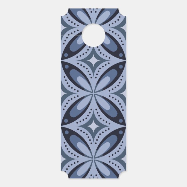 Blauw geometrisch patroon retro stijl deurhanger (Voorkant)