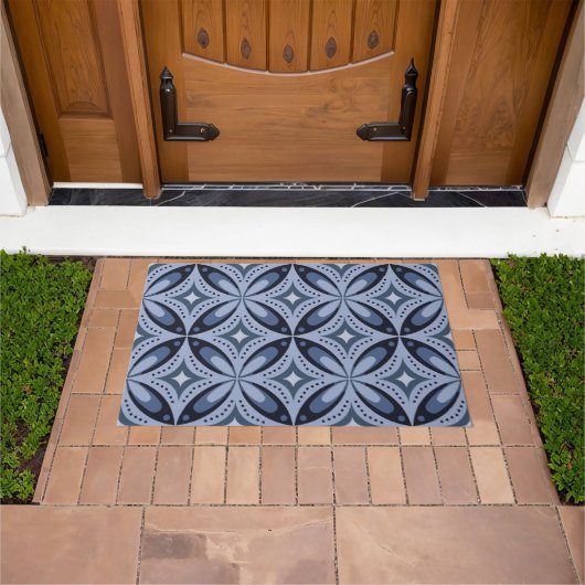 Blauw geometrisch patroon retro stijl deurmat (Buiten)