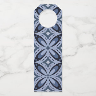 Blauw geometrisch patroon retro stijl flessenhanger
