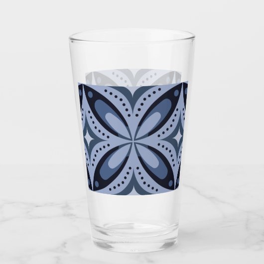 Blauw geometrisch patroon retro stijl glas (Voorkant)