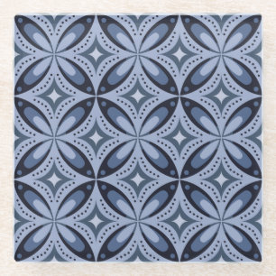 Blauw geometrisch patroon retro stijl glazen onderzetter