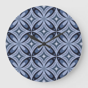 Blauw geometrisch patroon retro stijl grote klok