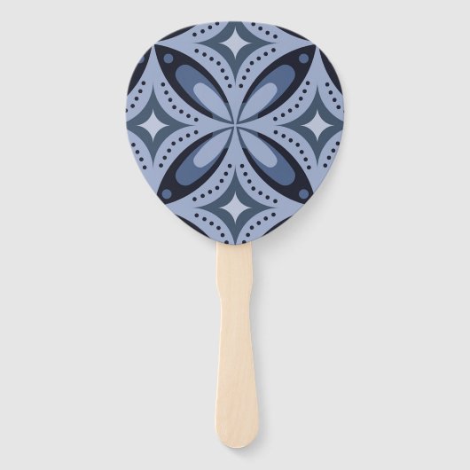 Blauw geometrisch patroon retro stijl handwaaier (Voorkant)