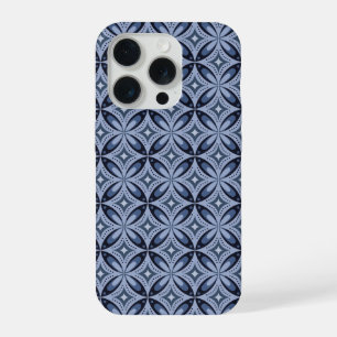 Blauw geometrisch patroon retro stijl iPhone 15 pro case