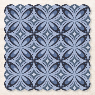 Blauw geometrisch patroon retro stijl kartonnen onderzetters