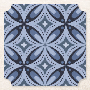 Blauw geometrisch patroon retro stijl kartonnen onderzetters