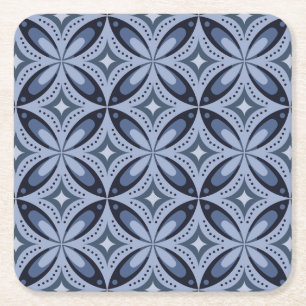 Blauw geometrisch patroon retro stijl kartonnen onderzetters
