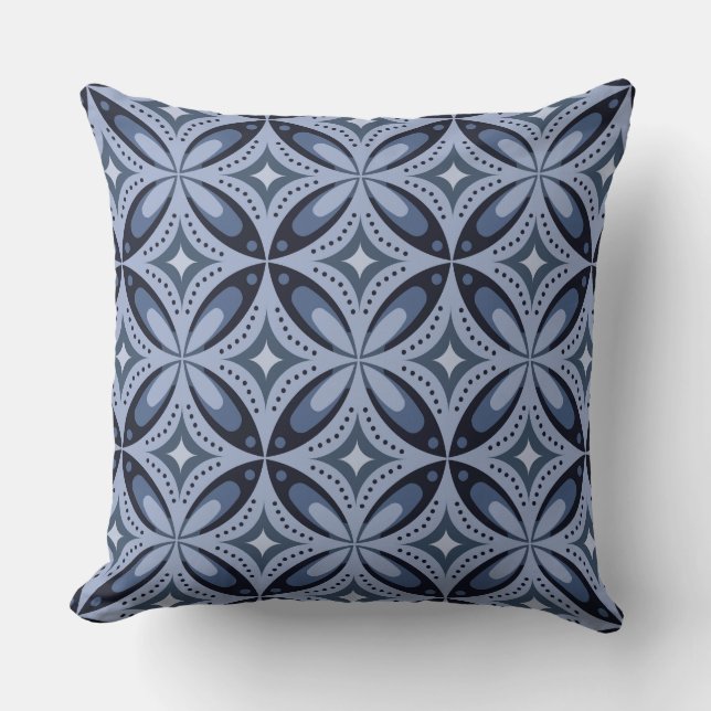 Blauw geometrisch patroon retro stijl kussen (Voorkant)