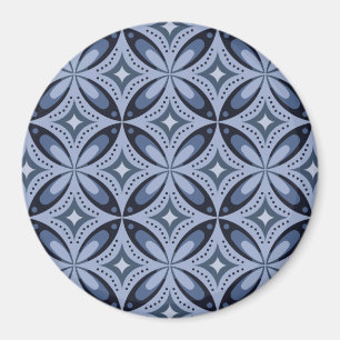 Blauw geometrisch patroon retro stijl magneet