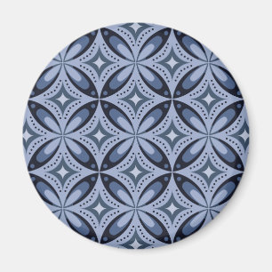 Blauw geometrisch patroon retro stijl magneet