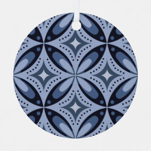 Blauw geometrisch patroon retro stijl metalen ornament