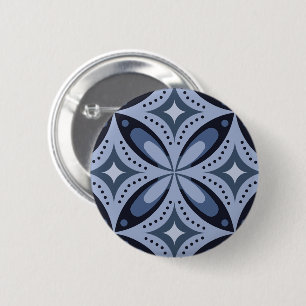 Blauw geometrisch patroon retro stijl ronde button 5,7 cm