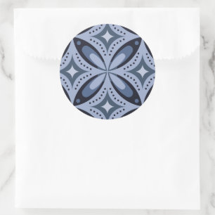 Blauw geometrisch patroon retro stijl ronde sticker
