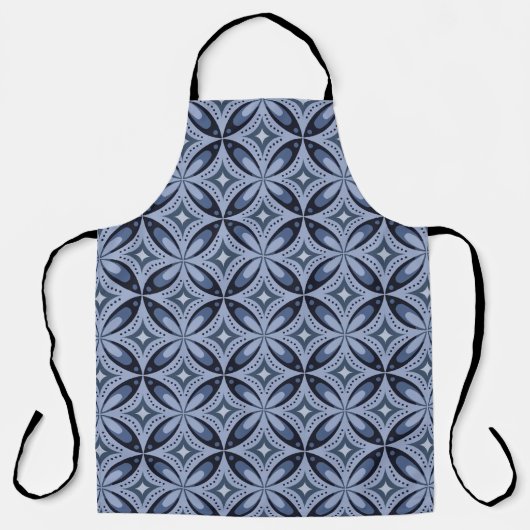 Blauw geometrisch patroon retro stijl schort (Voorkant)