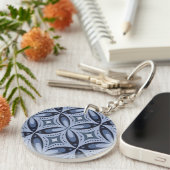 Blauw geometrisch patroon retro stijl sleutelhanger (Voorkant Rechts)