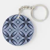Blauw geometrisch patroon retro stijl sleutelhanger (Achterkant)