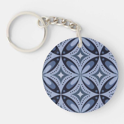 Blauw geometrisch patroon retro stijl sleutelhanger (Voorkant)