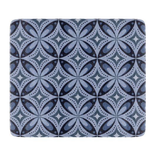 Blauw geometrisch patroon retro stijl snijplank (Voorkant)