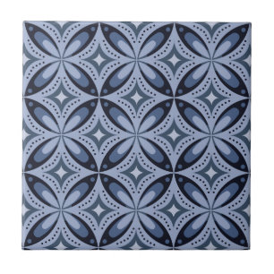 Blauw geometrisch patroon retro stijl tegeltje