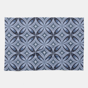Blauw geometrisch patroon retro stijl theedoek