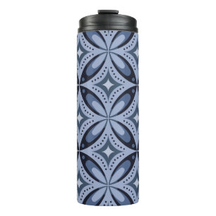 Blauw geometrisch patroon retro stijl thermosbeker