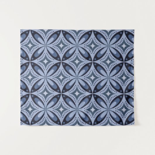 Blauw geometrisch patroon retro stijl wandkleed (Voorkant (horizontaal))