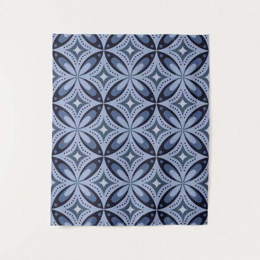 Blauw geometrisch patroon retro stijl wandkleed (Voorkant)