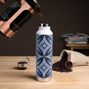 Blauw geometrisch patroon retro stijl waterfles