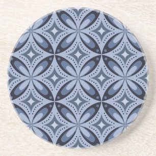 Blauw geometrisch patroon retro stijl zandsteen onderzetter