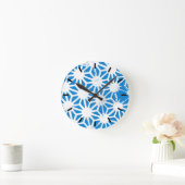 Blauw geometrisch patroon ronde klok (Huis)