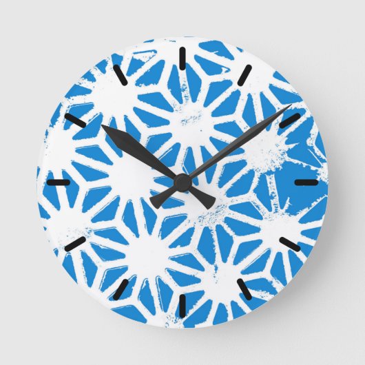 Blauw geometrisch patroon ronde klok (Voorkant)