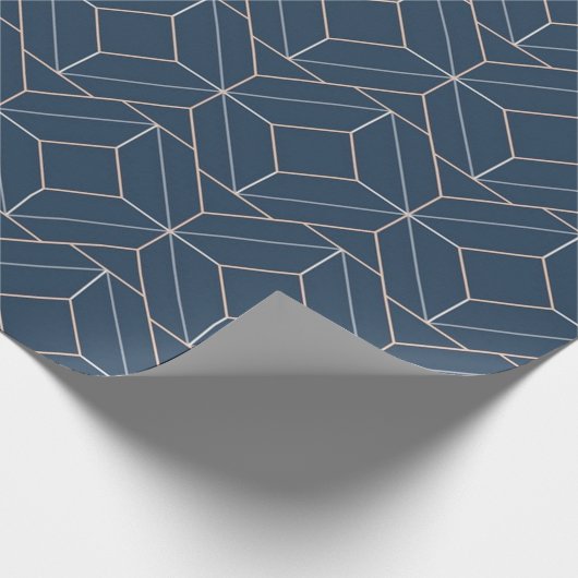Blauw Geometrisch Patroon Verpakkend Document Cadeaupapier (Hoek)
