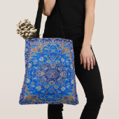 Blauw geometrisch Perzisch Turks midden eeuw patro Tote Bag (Dichtbij)