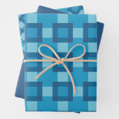 Blauw geometrisch quiltblokpatroon inpakpapier vel (In situ)