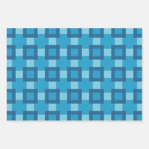 Blauw geometrisch quiltblokpatroon inpakpapier vel